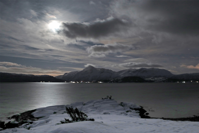 nachts am malangen fjord, norwegen, dezember 2023